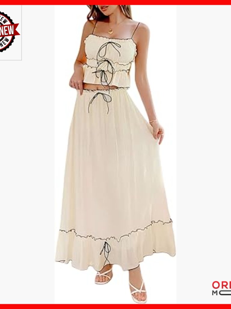 2 Piece Maxi Skirt Set With Crop Top, Tiered Ruffle Dress, Y2k Style